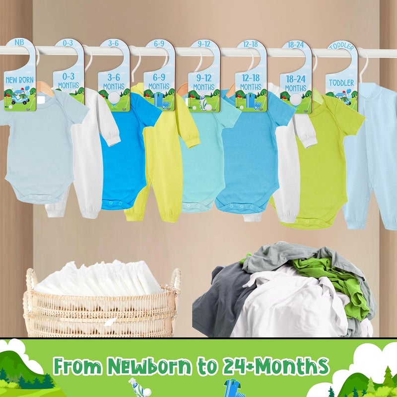 CORNER LACE Baby Closet Dividers 8PCS, Golf Themed Wooden Double-Sided Clothes Size Hanger Organizer from Newborn to Toddler for Nursery Decor Baby Shower Birthday Gift Blue & Green - Image 4
